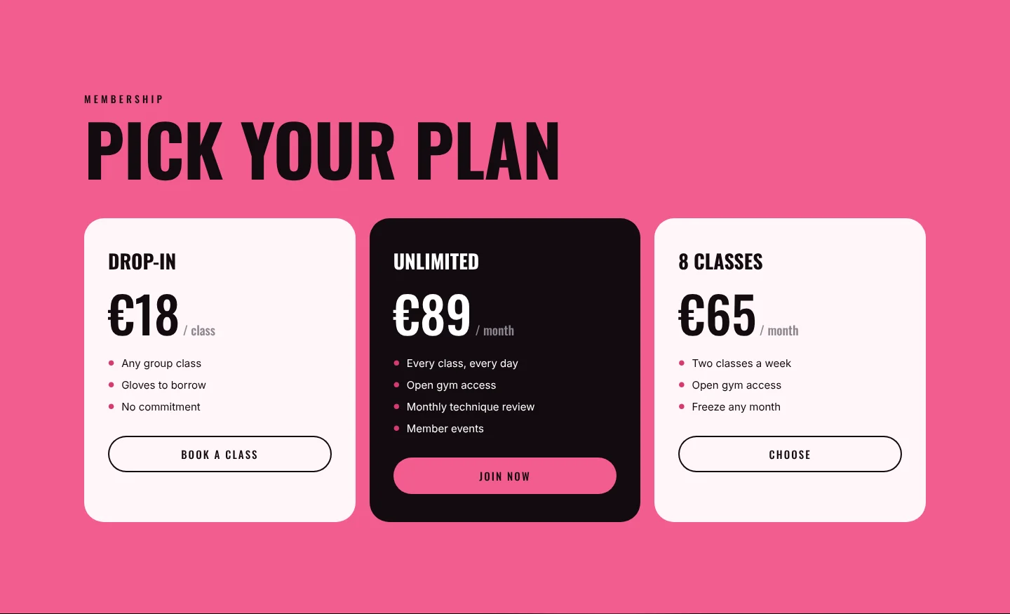 Membership plans screen